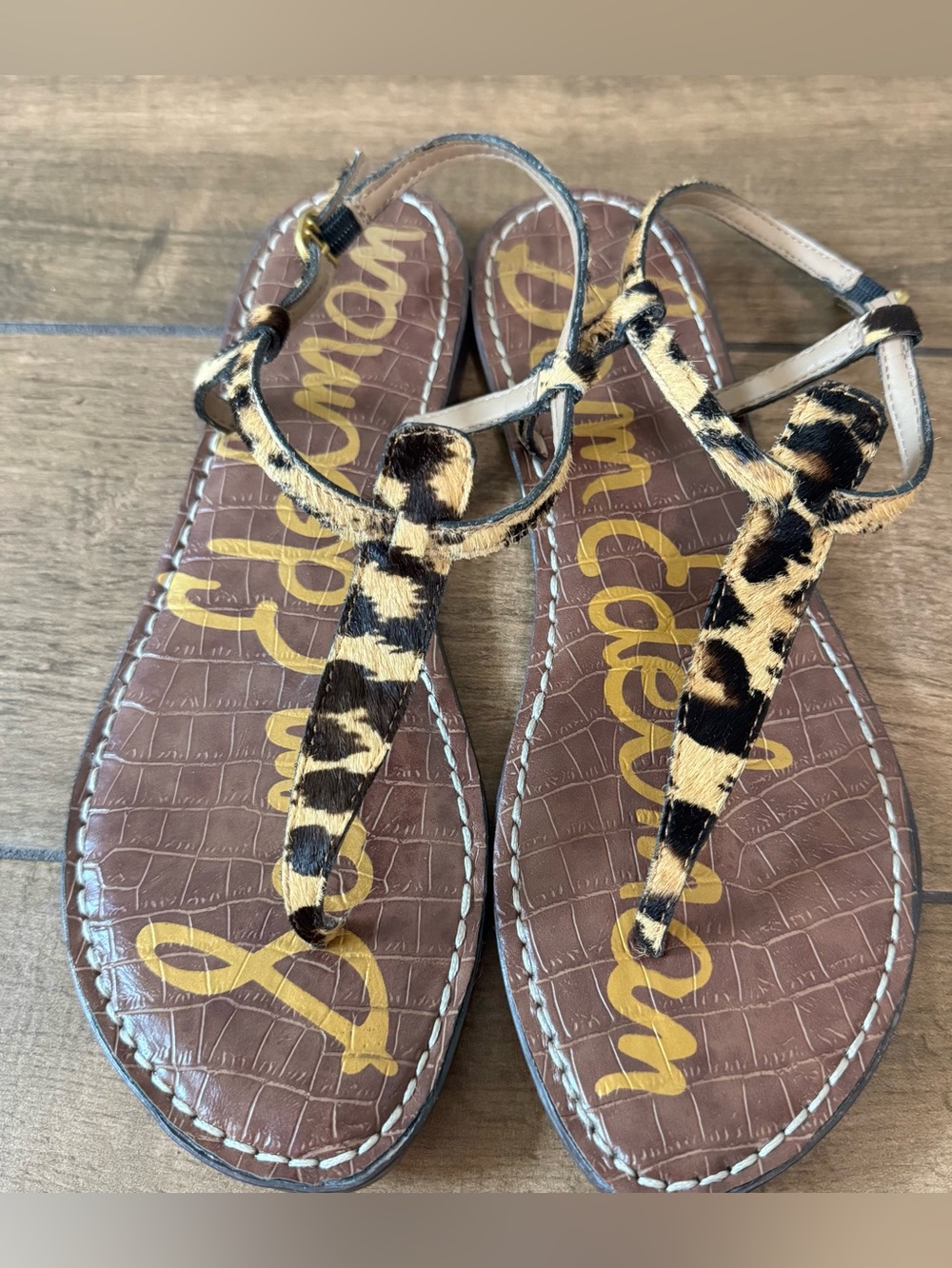 Leopard Print Leather Sandals - Sam Edelman - Tan/Black - women’s size 8.5